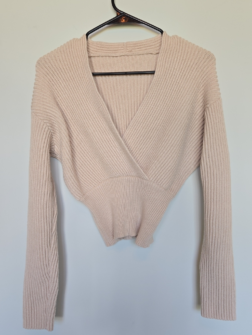 Beulah Ribbed V-Neck Wrap Sweater - Blush Pink
